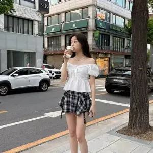 셔츠 리본 베이직 여리핏 오프숄더 블라우스
