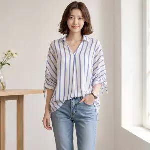 [예쎄] 오버핏 스트라이프 5부 셔츠(S6MBL081A)