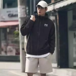 언더아머 라이벌 윈드브레이커 남자 바람막이 우븐 후드 점퍼 자켓 1390149-001