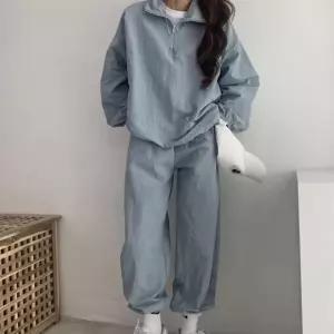 여성 데일리 반집업 봄 여름 가을 무지 디자인 세트 트레이닝복 BBDF9