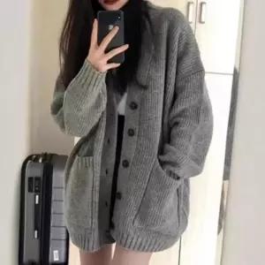여성 롱 가디건 학생 오버핏 니트 무드 교복 빅포켓 여리여리 루즈