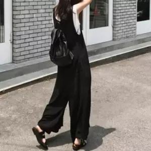LD 블랙 와이드 루즈핏 빅사이즈 민소매 점프 수트