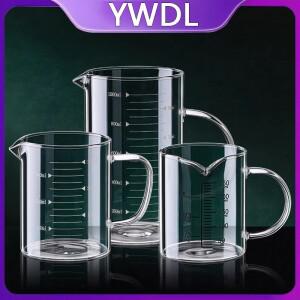 YWDL 1/2pcs 손잡이가 있는 유리 측정 컵 내열성 실험실 비커 주방 우유 커피 머그잔 250/350/500/1000ml