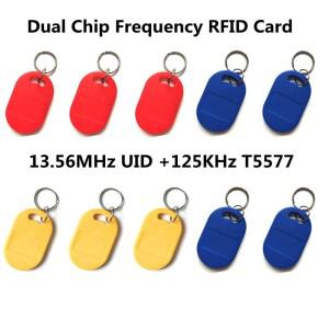 10pcs IC + ID 재기록 가능 복합 키 태그 Keyfob 듀얼 칩 주파수 125KHZ T5577 EM4305 13.56MHZ 변경 쓰기