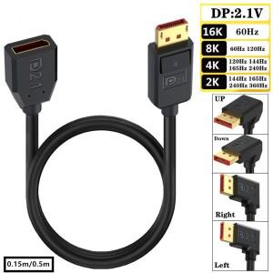 모니터 어댑터16K 40Gbps 직각 DisplayPort 2.1 케이블 6인치/15cm, 8K/120Hz 모니터용 금도금 짧은 연장