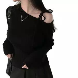 니트티 티셔츠 오프숄더 리본끈 패션 데일리룩 여성
