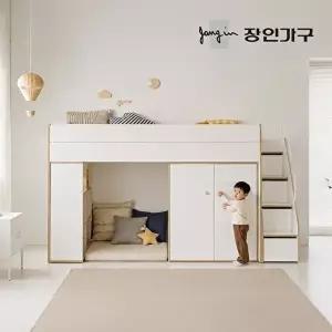[장인가구](무료) 도담 어린이 높은 2층 벙커침대 책장+옷장형 침대프레임 SS (수납계단)+낮은포켓
