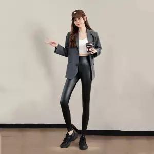 팬츠 벨벳 기모 하이웨스트 바지 PU 여성 레깅스 슬림