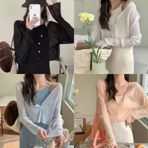 아이스 실크 시스루 가디건 여름 아우터 자외선 차단 여성 살안타템 얇은 가을 봄가디건