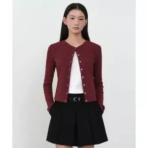 무신사스탠다드 MUSINSA STANDARD WOMAN 우먼즈 리브드 슬림 라운드 넥 저지 가디건 [버건디]MWETL5C02-BD