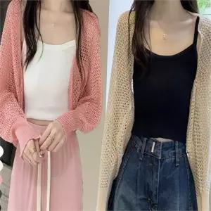 여성 여름 가디건 루즈핏 시스루 데일리 여성 볼레로 가디건 얇은 망사 니트 휴가철 코디용 라운드 간절기