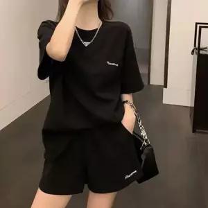 외출 레터링 여성홈웨어 여름 반팔 세트 간편 여성트레이닝복 라운드넥 반바지 포인트 여자 홈웨어