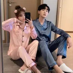 [하프클럽/]잠옷 세트 겨울 파자마 홈웨어 커플 실크 바지