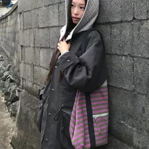 에이이에이이 AEAE STRIPE BIG TOTE BAG [OLIVE] AE46FWBG002OLV