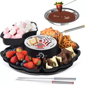 2 in 1 전기 스모어 메이커 퐁듀 냄비 로스팅 포크 4개 포함 테이블탑 실내 키트 분리형 트레이 무염 온도