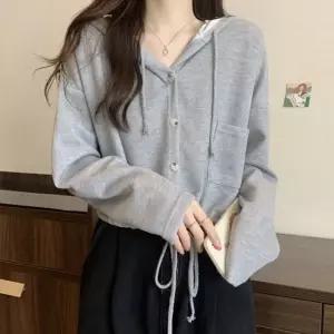 후드크롭가디건 여자 데일리 후드 스트링 가디건 후디크롭가디건