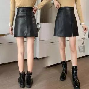 인조가죽 이무 스커트 힙스커트 미니멀 옆트임 치마