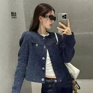 아우터 금장버튼 노카라 재킷 트위드자켓 여자 단정한