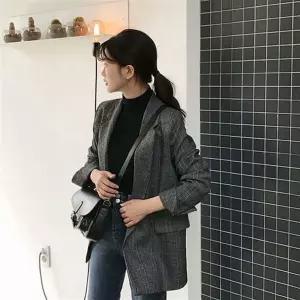 자켓 재킷 여자 봄 가을 아우터 정장 소매 롤업 체크