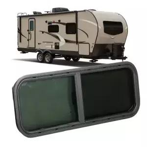 캠핑 트레일러용 라운드 앵글 슬라이딩 RV 창 블랙 강화 유리 쉐이드 900x300mm