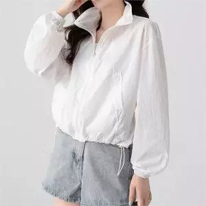 여성 크롭 바람막이 경량 데일리 간절기 여성 바람막이 점퍼 스트링 여름 아우터 캐주얼 자켓 가을