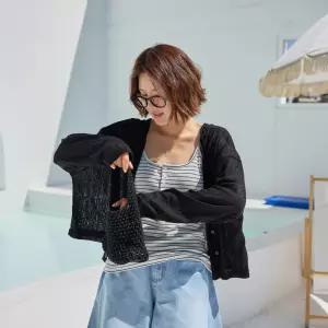 여름 시스루 니트 가디건 긴팔 브이넥 루즈핏 여성 빅사이즈