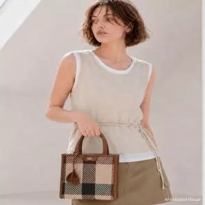 닥스 DAKS GREAT HOUSE CHECK PVC 브라운 빅하우스체크 스몰 토트백 DCBA4E687 527469