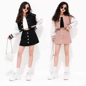 삐삐네옷가게 여아용 배색 야구점퍼 버튼 스커트 상하복