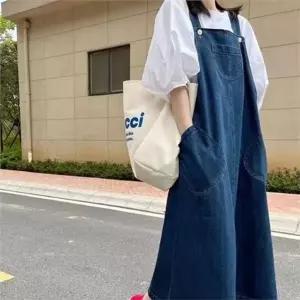 임산부 멜빵 원피스 임부복 멜빵 치마 빅사이즈 루즈핏 데님