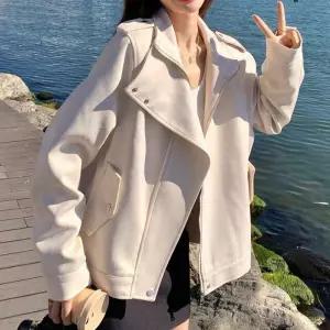 [블랙퀸][블랙퀸] 스웨이드 크림 라이더 자켓 견장 blk005206