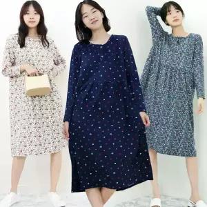 겨울 빅사이즈 양면기모 피치원피스(~99) 기모터치 원피스 잠옷 여성 긴팔 엄마옷 홈웨어 이지웨어 