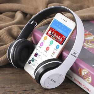 P47 블루투스 5.0 무선 헤드폰  접이식 HIFI 스테레오 베이스 이어폰  아이폰용 마이크 USB 어댑터 포함