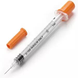 바늘이 달린 일회용 인슐린 주사기 U-100 30G 1cc 5/16인치(8mm) 개별 포장 1개
