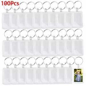 100pcs 빈 사진 열쇠 고리 아크릴 그림 삽입 키 체인 양면 지우기 홀더 DIY 파티 게스트 선물