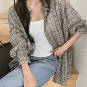 [빅사이즈]이블렛 프러트 체크 카라 롱 셔츠 제이스타일