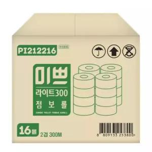 팜파스 미쁘 라이트 점보롤 2겹 300m 16롤 천연펄프 무형광