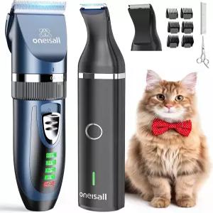 oneisall 고양이 클와 발톱깎이 3-in-1 미용 키트 털이 엉킨 긴 두꺼운 2단 무선 펫 조용한