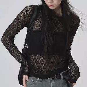 메쉬시스루 쫀쫀 레이스 스판 티셔츠_F5073