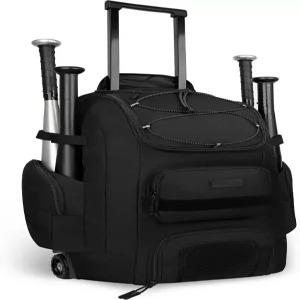 바퀴가 달린 TENFLY 롤링 야구 가방 55L 소프트볼 4개의 배트 홀더 클리트 수납 공간 및 펜스 후크
