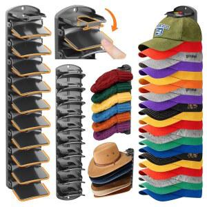 BRUBEQO Spring Clip Hat Organizer Hold Storage 40 Caps for Baseball Caps 2-Pack Wall Mount Closet & Door Rack Holder Hanging Install with Strong Adhesive 또는 Screws.
