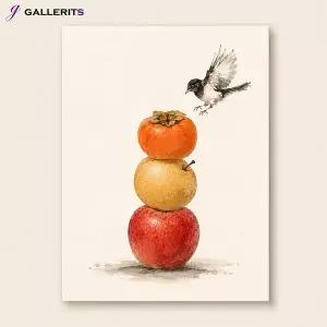 [GALLERITS]삼과길상도 사과 배 감 까치 그림 풍수 거실 현관 인테리어 캔버스 액자