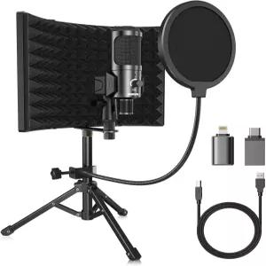 팝 필터와 Tri-Stand 키트가 포함된 스튜디오 녹음용 마이크 분리 차폐기 노래 USB 콘덴서 노트북 Mac