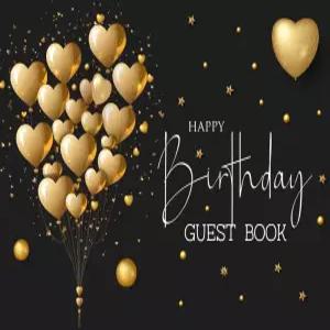 생일 축하 게스트북 서면 메시지용 파티 서명 책 - 추억 앨범 및 기념 일기 스크랩북 검정색과 금색 Bday