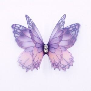 50Pcs 3D Organza 패브릭 나비 아플리케 더블 레이어 그라디언트 컬러  메쉬 패치 반투명