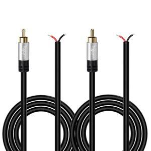 베어 와이어 스피커 케이블용 RCA(2팩 20AWG 4피트) 대체용 RCA 수컷 플러그 잭 커넥터 어댑터(베어 오픈 엔드용) 오디오 코드 수리용 피그테일 케이블 빨간색 및 검은색