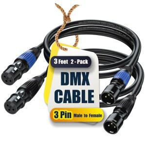 SMALL-EYE 3핀 DMX 케이블 3피트 2팩 수컷-암컷 조명 | 116 최적화 임피던스 안정적인 DMX512 신호 색상 코드 커넥터 신뢰할 수 있는 밀착