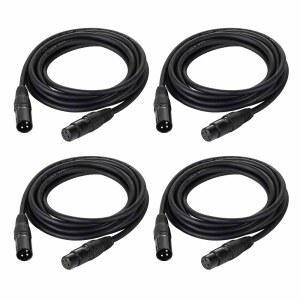 샷 10피트 / 3.04M DMX 케이블 4팩 3핀 와이어 DMX512 XLR 수컷-암컷 스테이지 조명 신호 케이블(금속 커넥터 포함) 및 DJ 기구 연결용