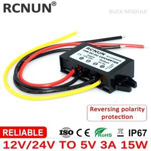 RCNUN 9V 12V 24V 36V 48V 60V에서 5V 3A로 스텝다운 DC 컨버터  12볼트에서 5볼트로 15W 차량용 LED 전원