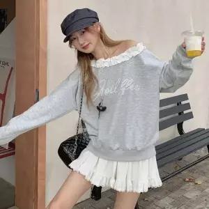 [하프클럽/]여성 긴팔티셔츠 맨투맨 프릴 루즈핏 언발 상의
