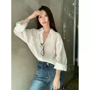 [하프클럽/]레이스 카라 시스루 여리핏 루즈 화이트 셔츠